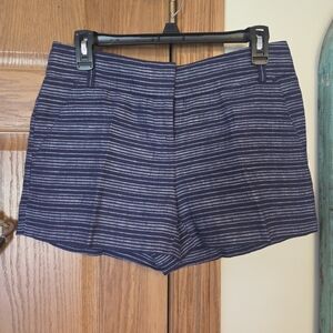 LOFT Navy and White Striped High Waist Shorts